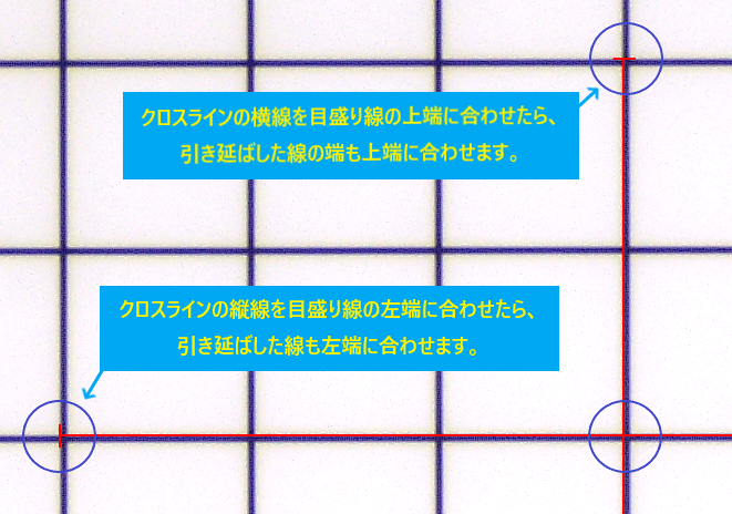 校正値設定線とスケールを重ねた時に、スケールの目盛り自体にも幅があるので、スケールの目盛り線のどこに合わせるのか、ということが大切です。